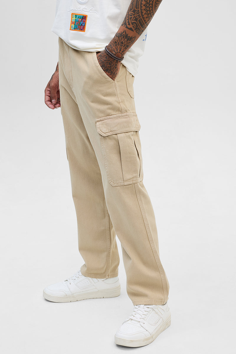 Beige Comfort Fit Cargo Jeans