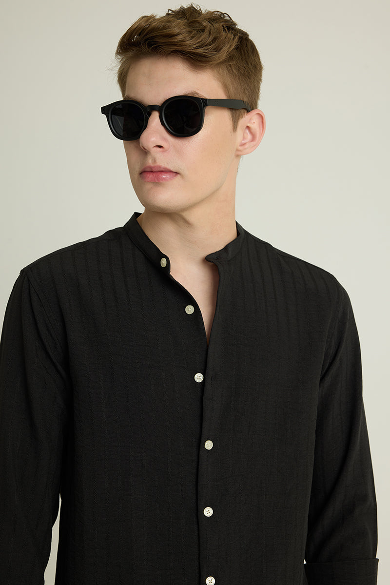 Black Mandarin Textured Shirt