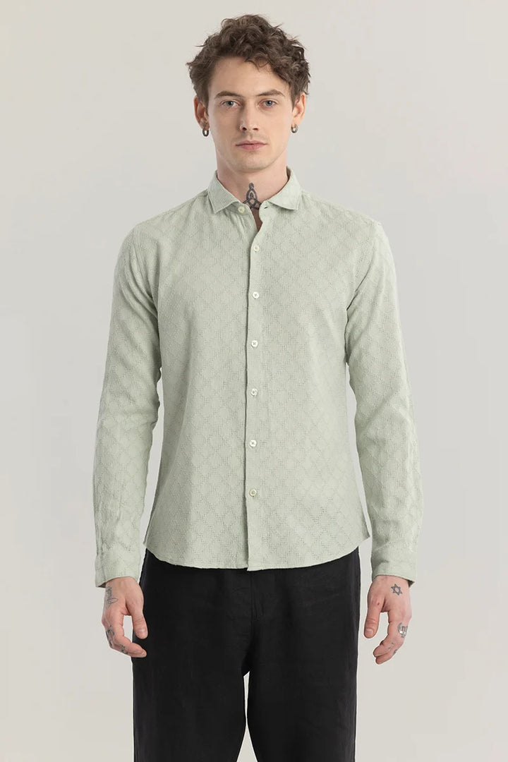 Quiltrend Green Self Design Shirt