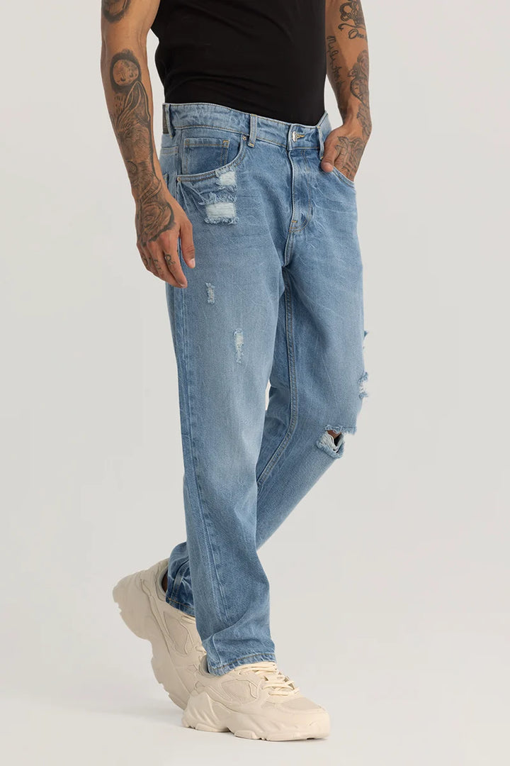 Light Blue Distressed Baggy Fit Jeans