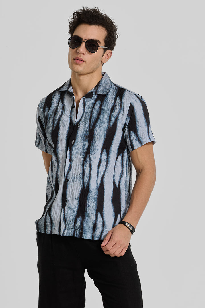 Blue Textured Cuban Shirt