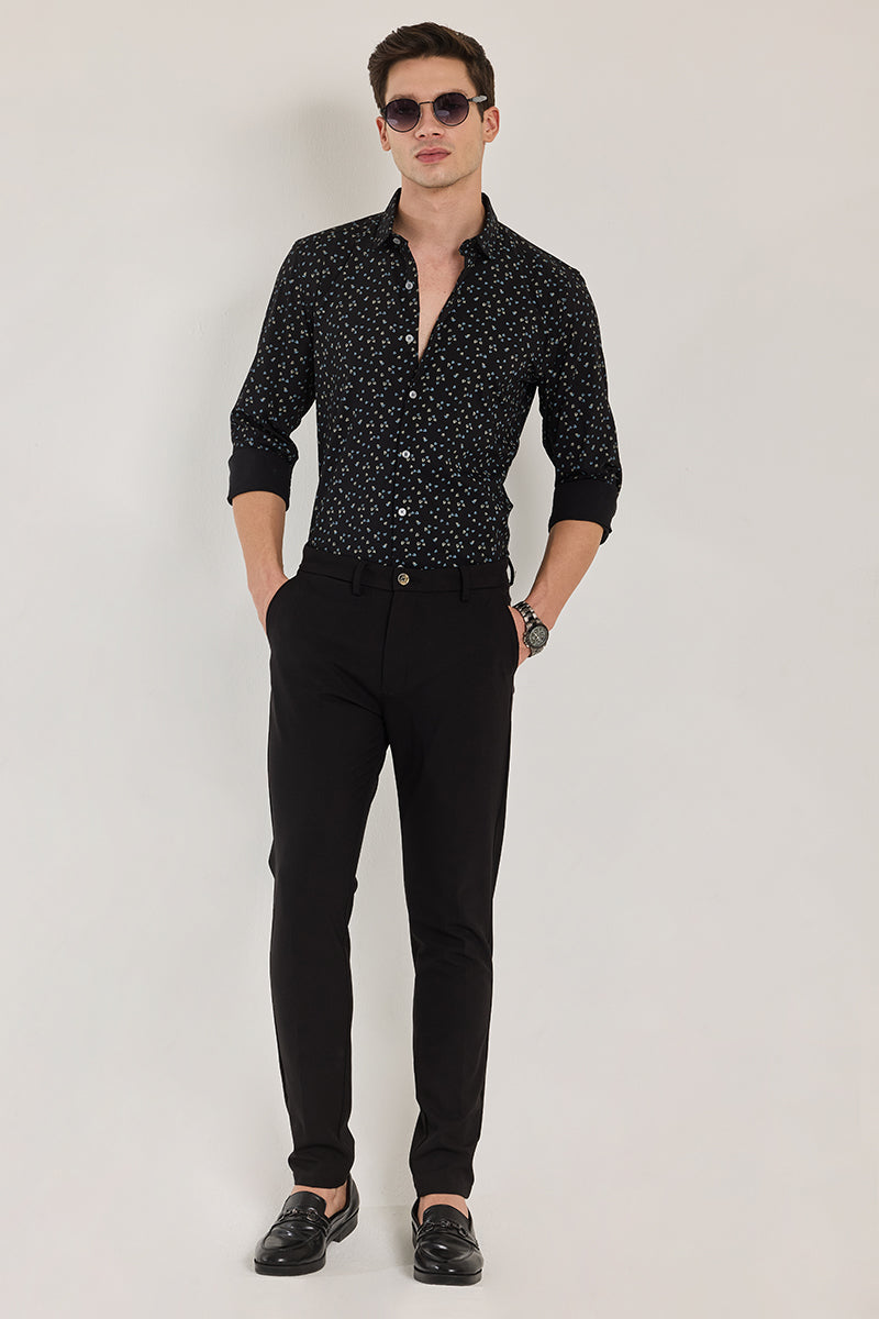 Black Printed Slim FIt Shirt