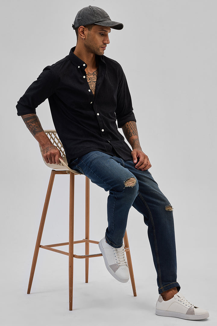 Black Slim Fit Corduroy Shirt