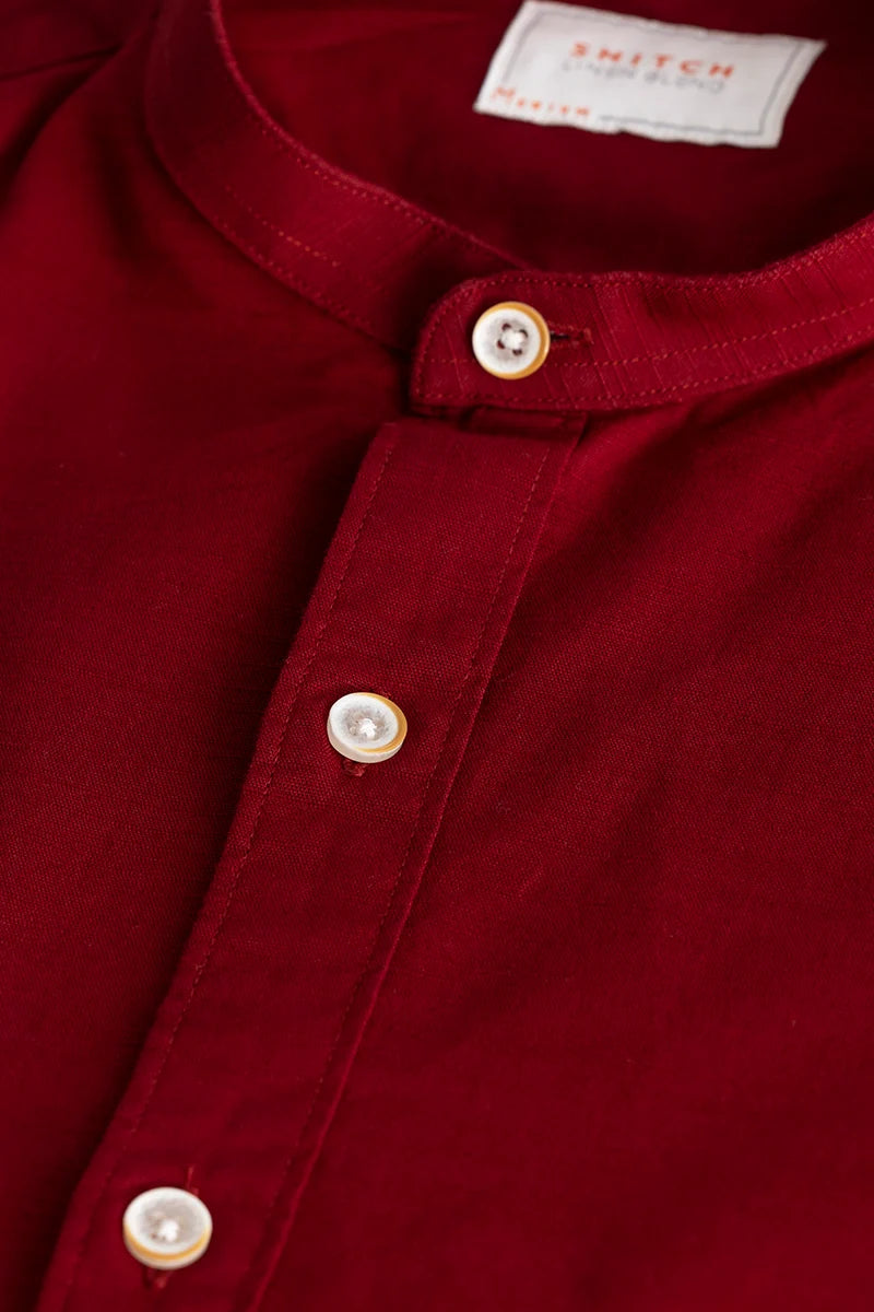 Mandarique Red Linen Blend Shirt