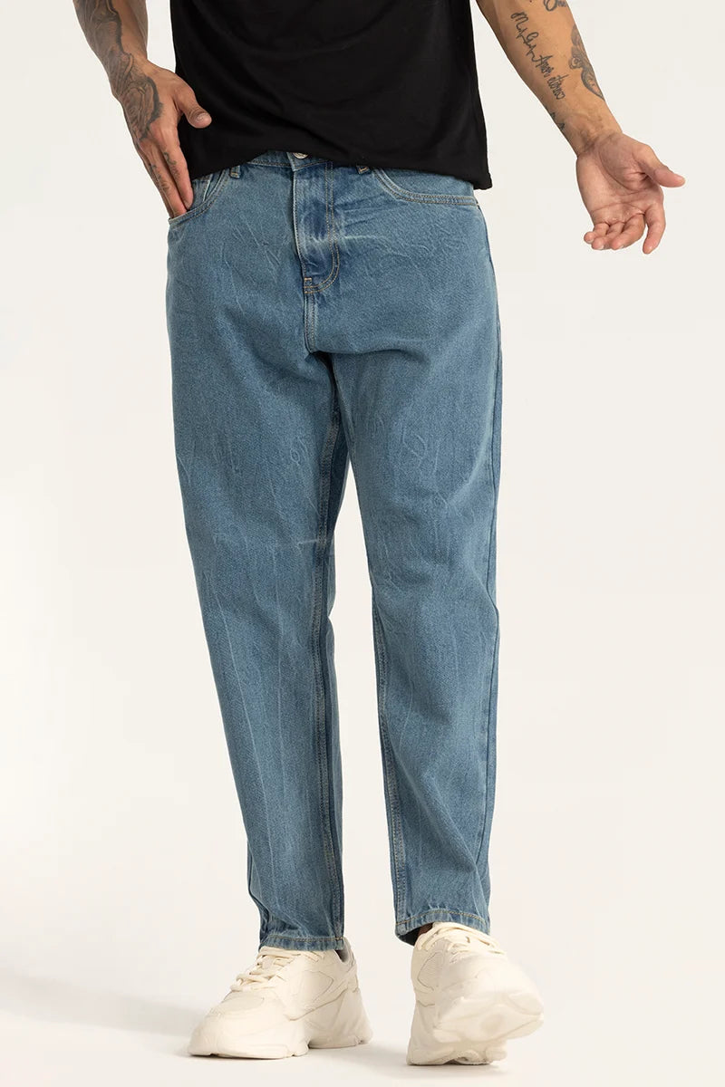 Denim Blue Plain Baggy Fit Jeans