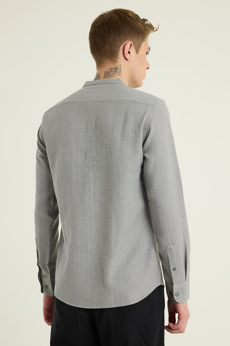 Light Grey Mandarin Self Stripe Shirt