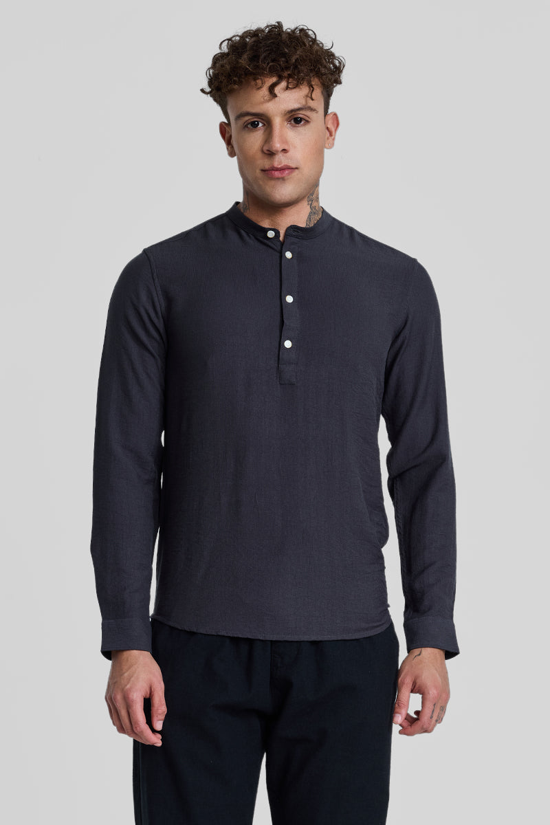 Charcoal Grey Textured Slim Fit Kurta