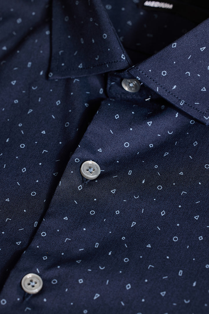 Navy Geometric Slim Fit Shirt