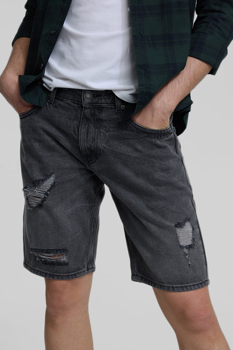 Grey Regular Fit Denim Shorts