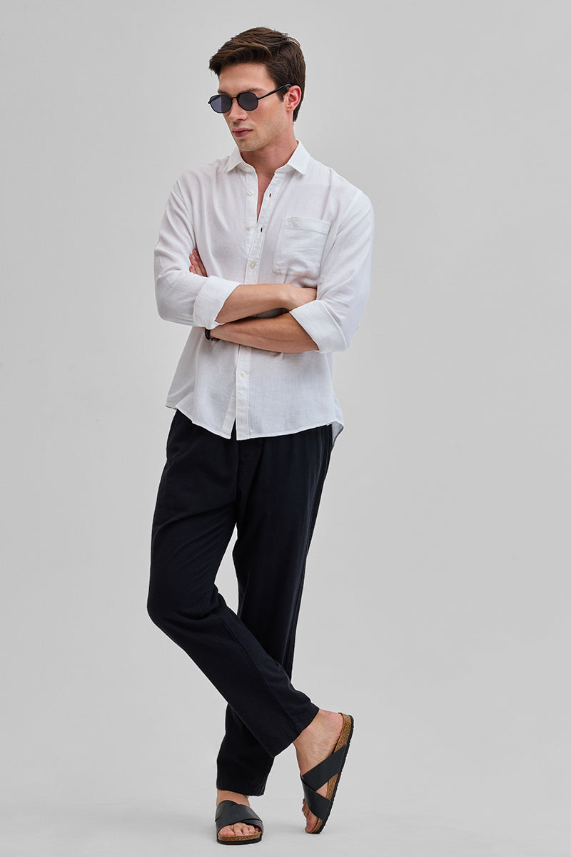 White Slim Fit Linen Shirt