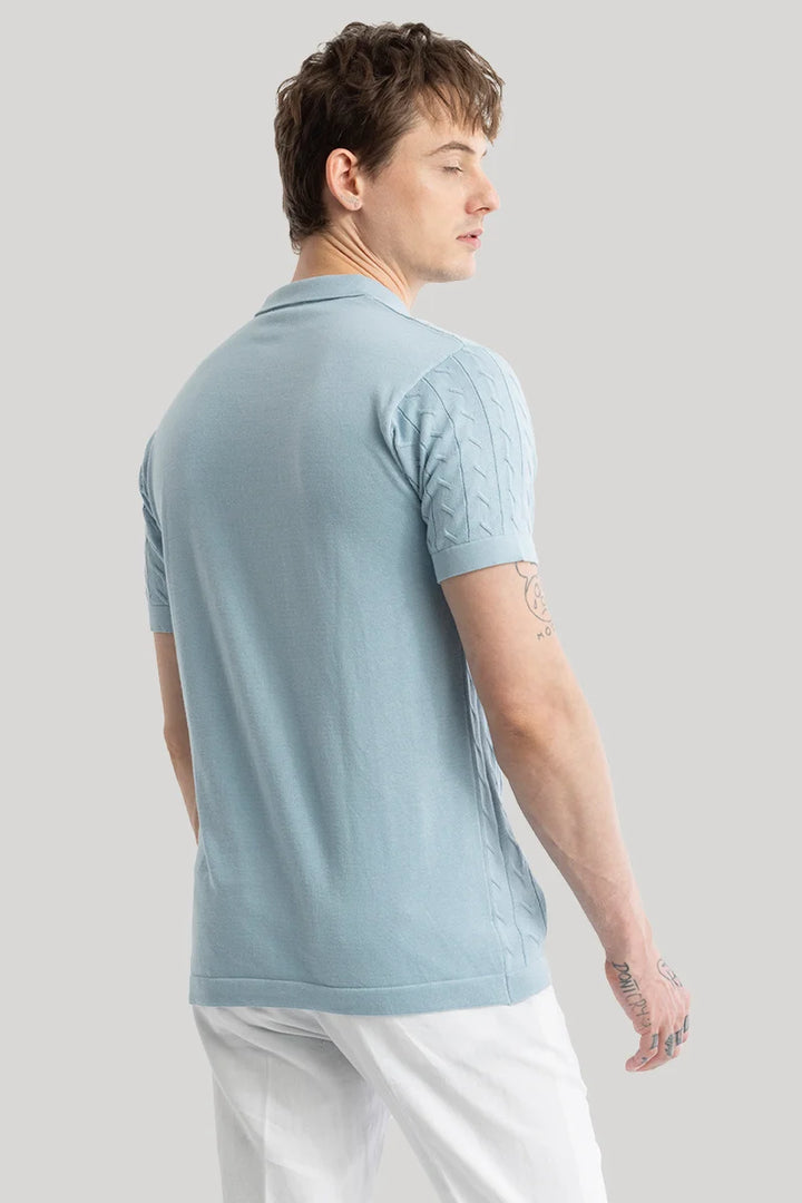 Fresco Light Blue Knitted Polo T-Shirt