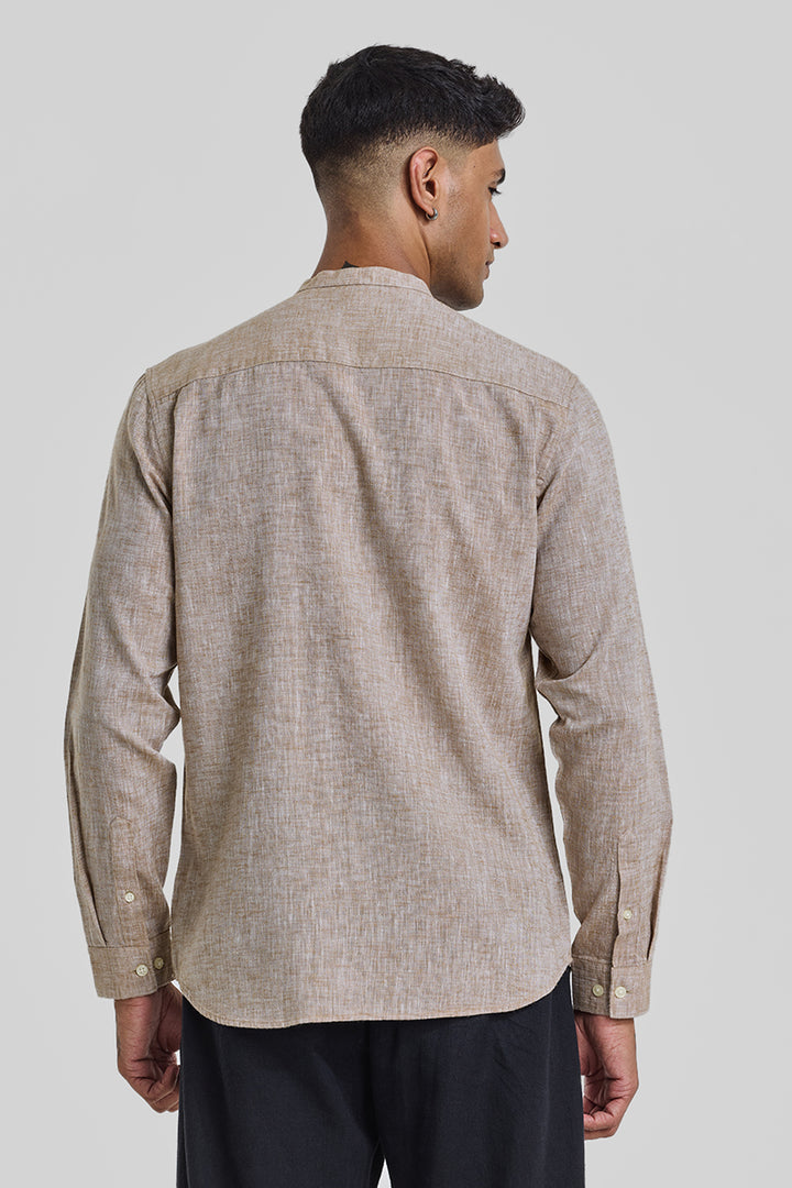 Light Brown Textured Linen Shirt