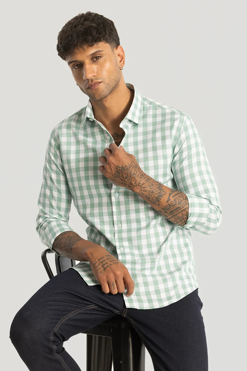 Light Green Slim Fit Checks Shirt