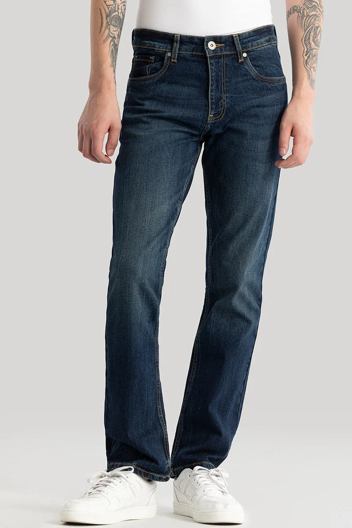 Olivier Dark Blue Plain Straight Fit Jeans