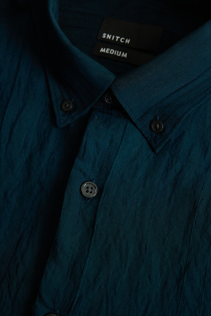 Teal Textured Slim Fit Shirt