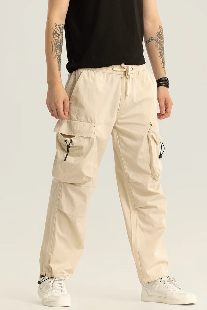 Pockethive Beige Parachute Pants