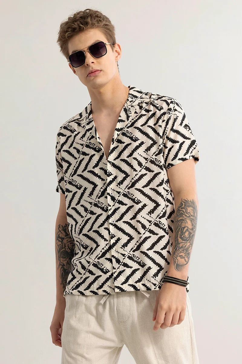 Nebulara Beige Geometric Shirt