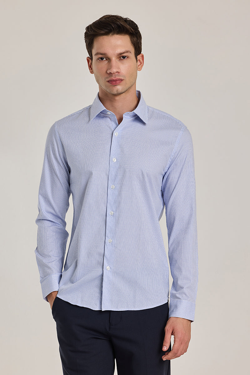 Light Blue Checks Giza Cotton Shirt