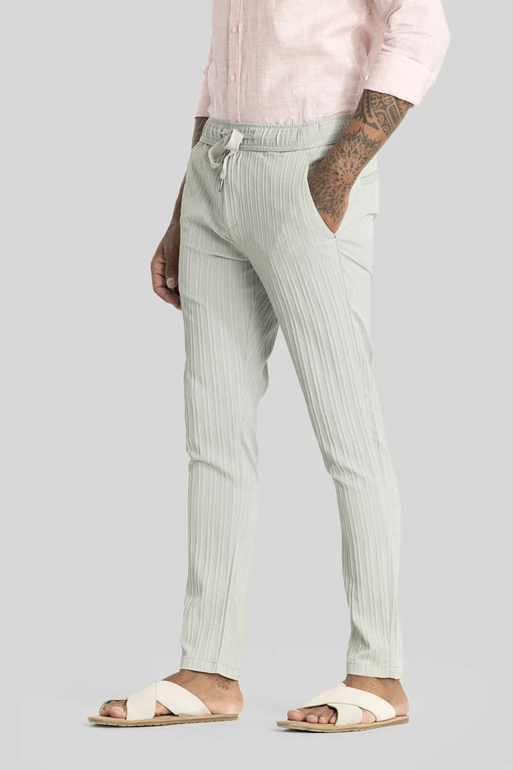 Harbor Light Grey Stripes Slim Fit Trousers