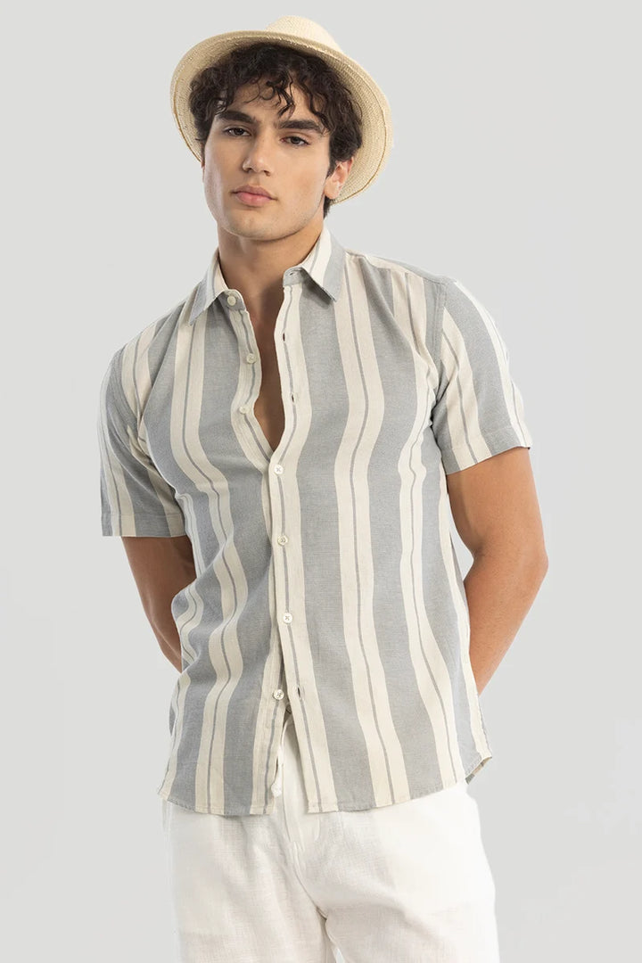 Grey Stripes Linen Blend Shirt