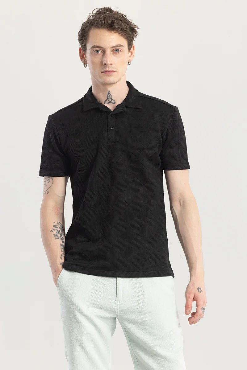 GeoVerve Black Printed Polo T-Shirt