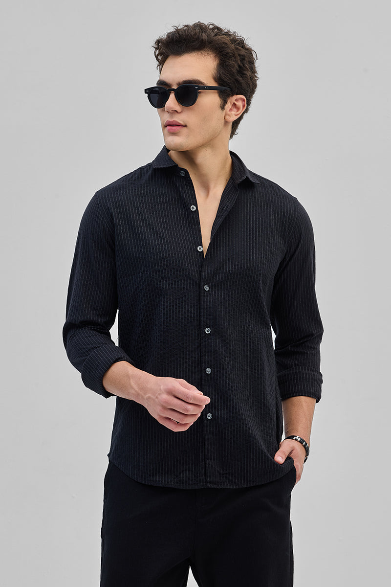 Black Slim Fit Stripes Shirt