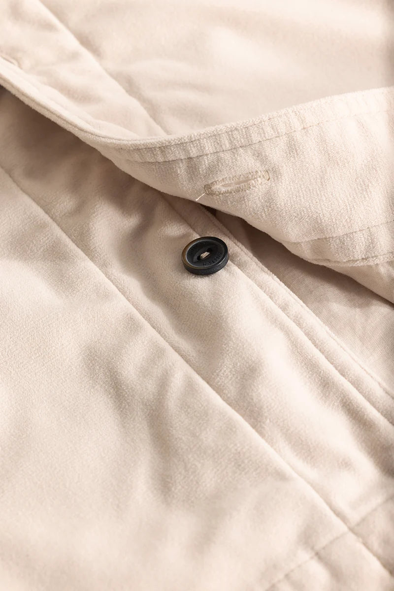 Cream Suede Double Pocket Overshirt