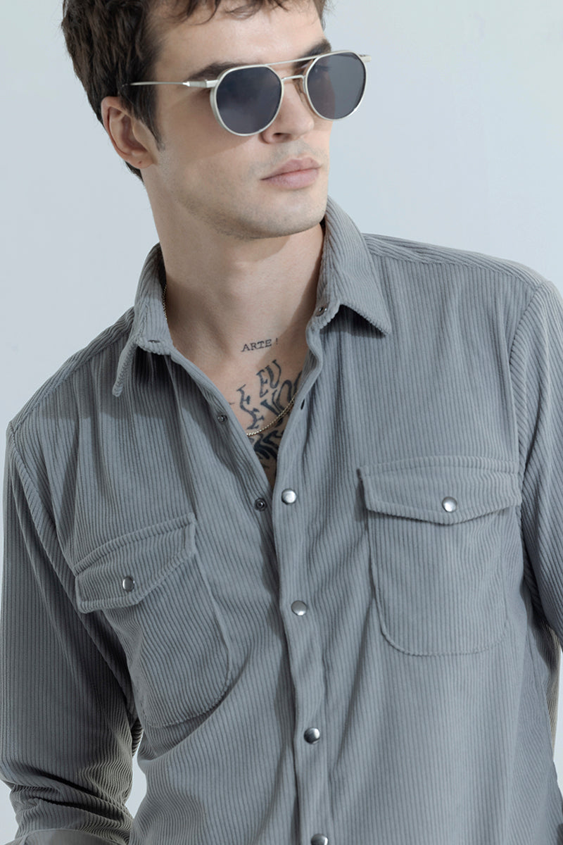 Jezzi Ash Grey Corduroy Overshirt