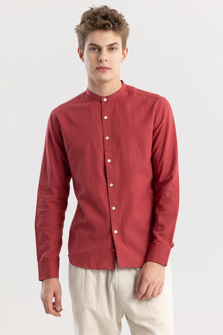 Linen Elegance Red Plain Shirt