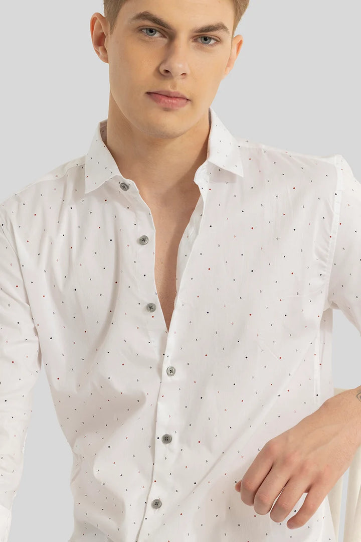 White Printed Slim Fit Shirt