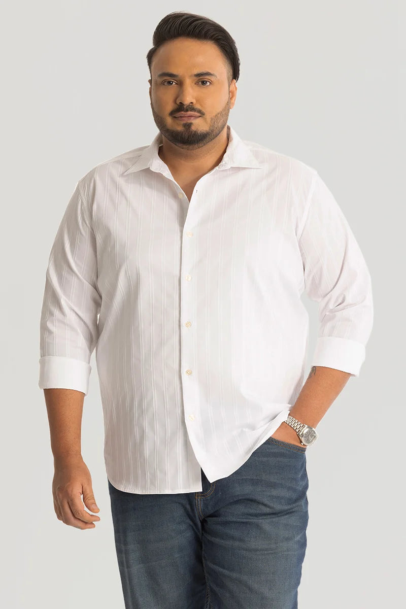 White Self Stripe Textured Plus Size Shirt