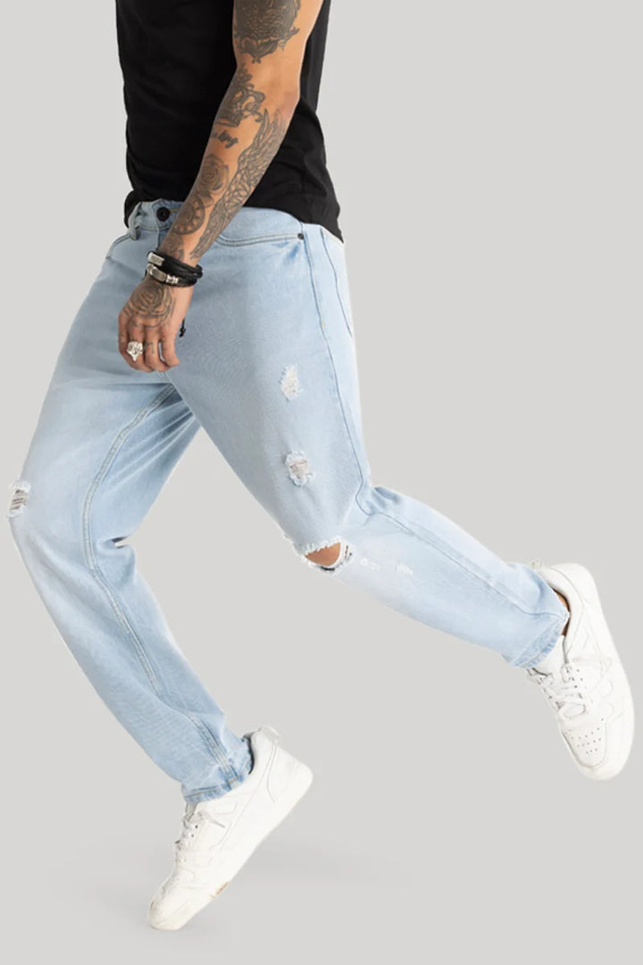 Light Blue Distressed Baggy Fit Jeans