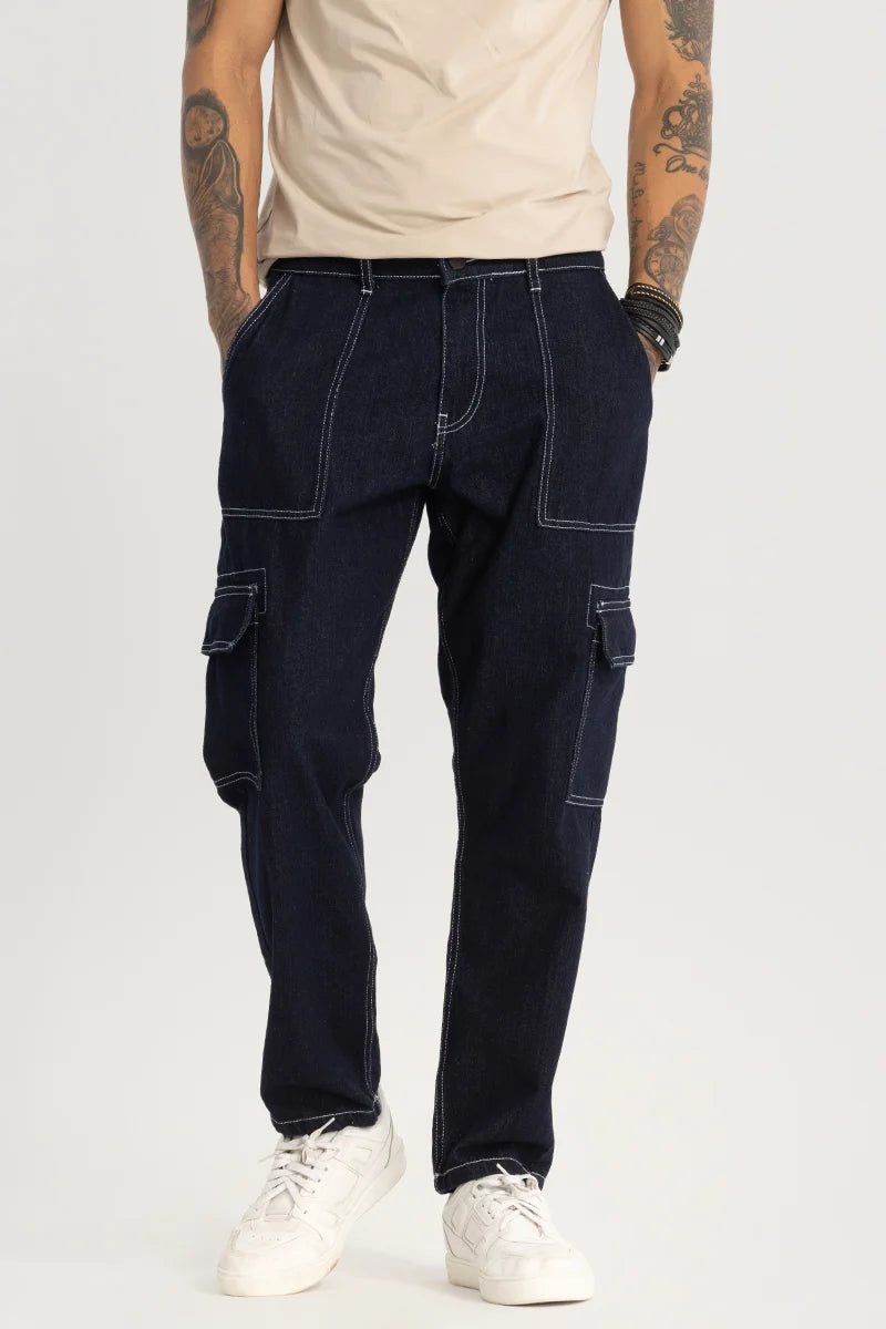 Navy Plain Baggy Fit Jeans