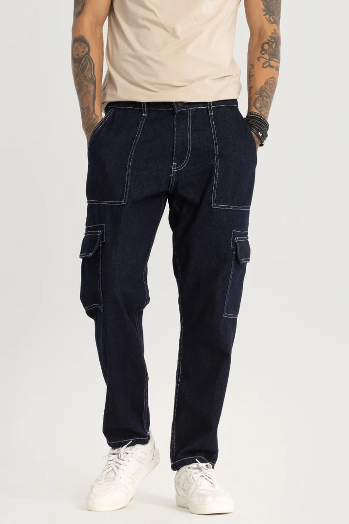 Navy Plain Baggy Fit Jeans