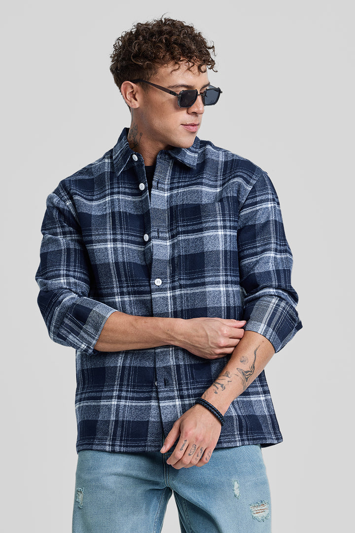 Navy Plaid Box Fit Flannel Shirt