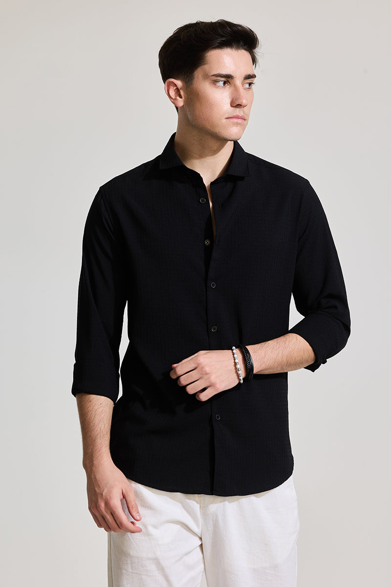 Black Textured Slim Fit Shirt