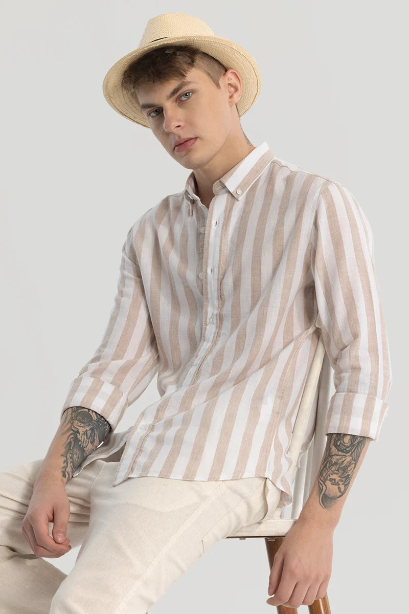 Peach Stripes Linen Blend Shirt