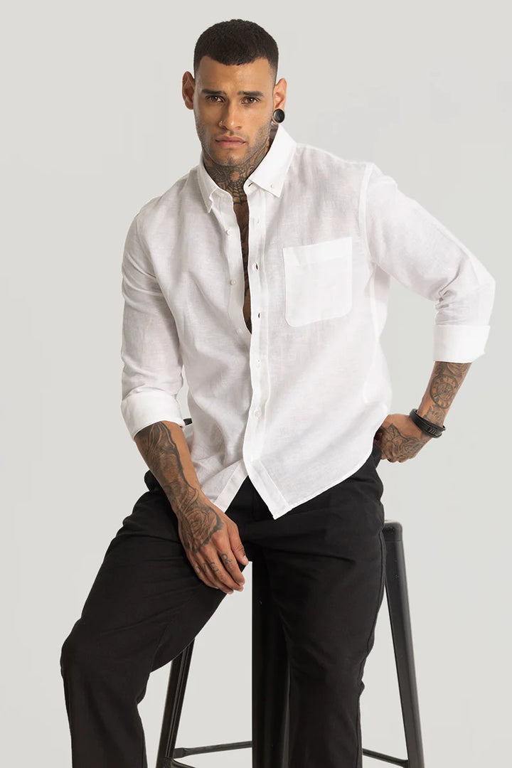 White Linen Blend Shirt