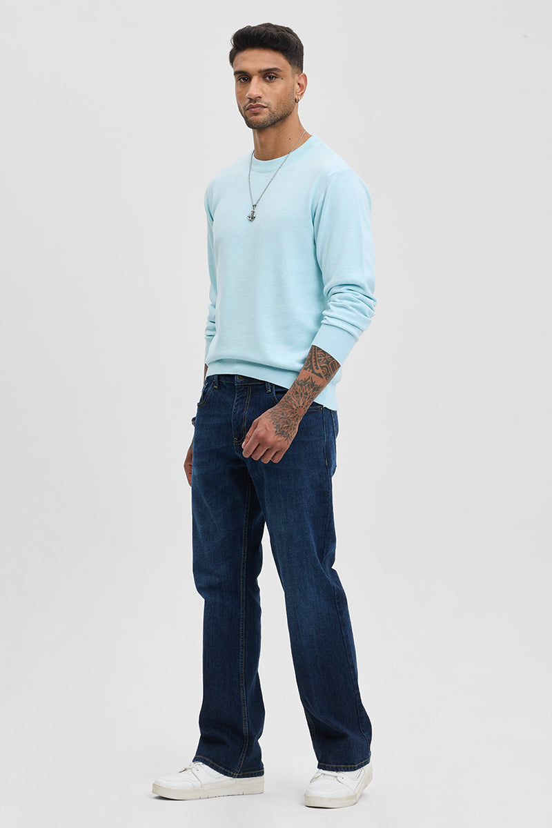 Light Blue Solid Slim Fit Sweater