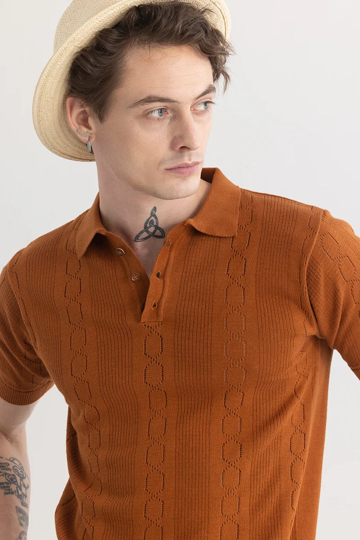 StitchSensei Brown Polo T-Shirt