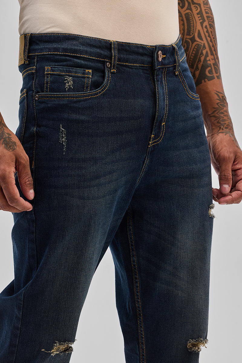 Navy Distressed Slim Fit Jeans