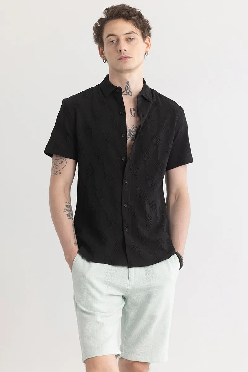 Leaf-Off Black Textured Shirt