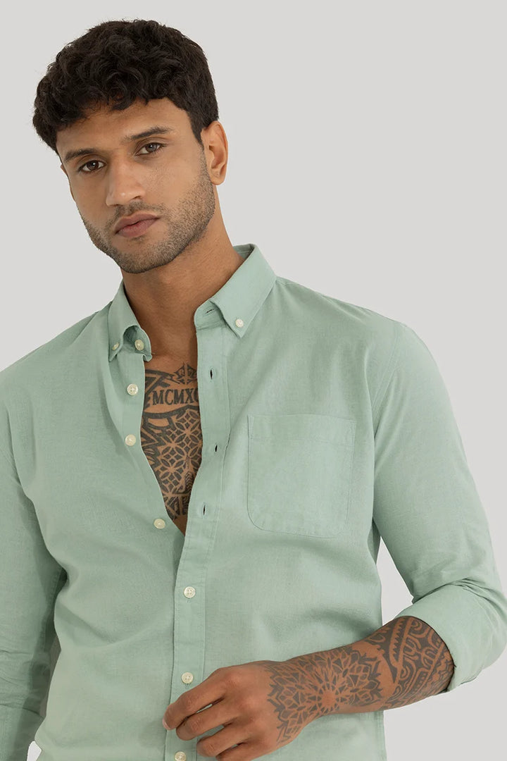 Henri Light Green Plain Linen Blend Shirt