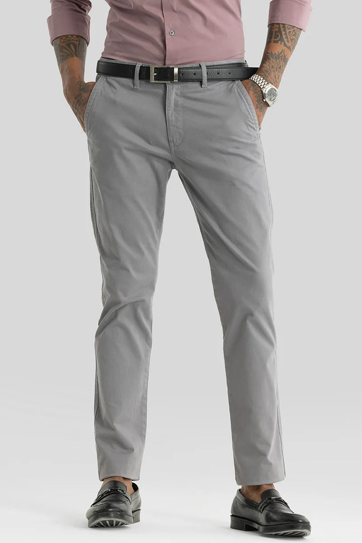 Astral Grey Plain Slim Fit Chinos