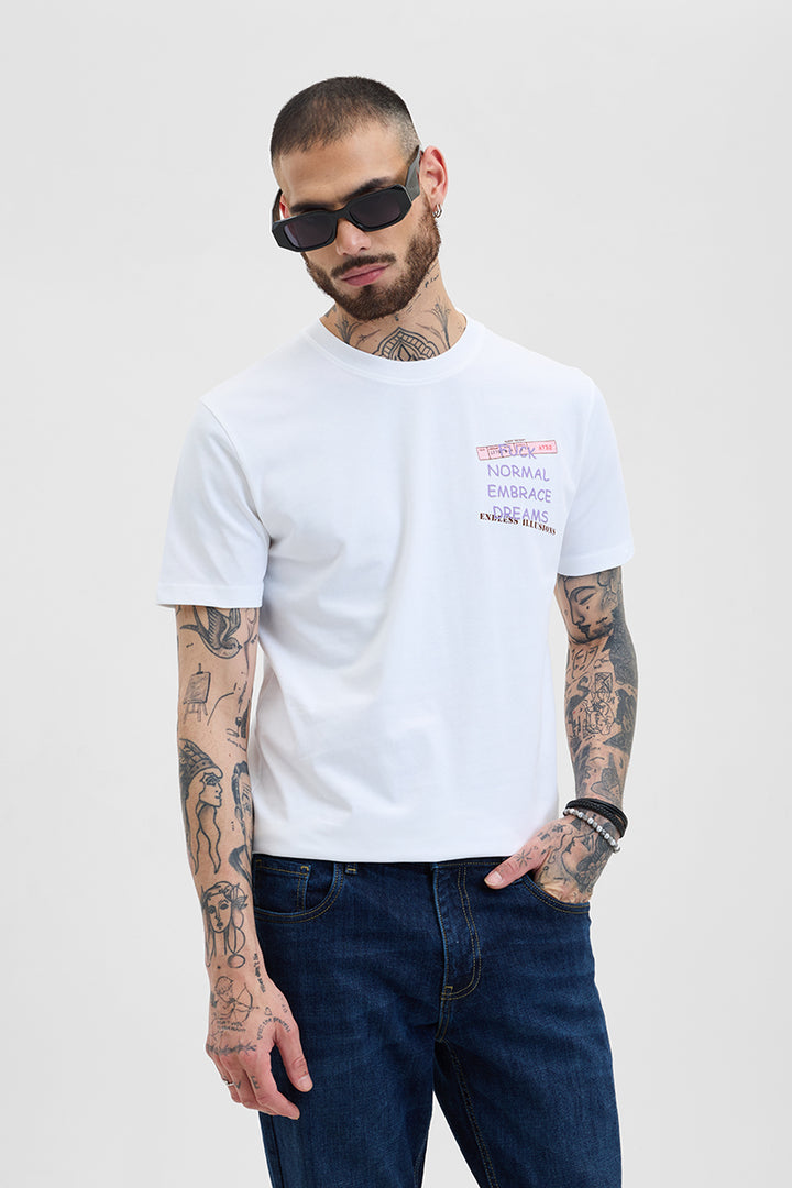 Endless Illusions White Printed Slim Fit T-Shirt