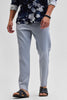 Light Grey Self-Design Slim Fit Trousers