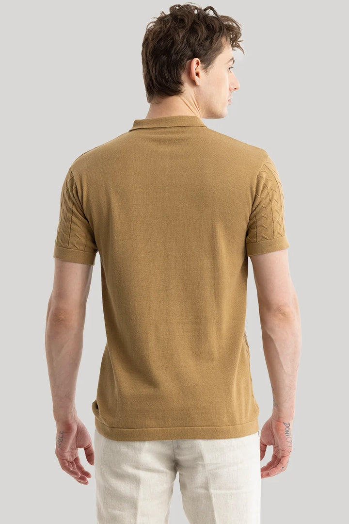 Fresco Brown Knitted Polo T-Shirt