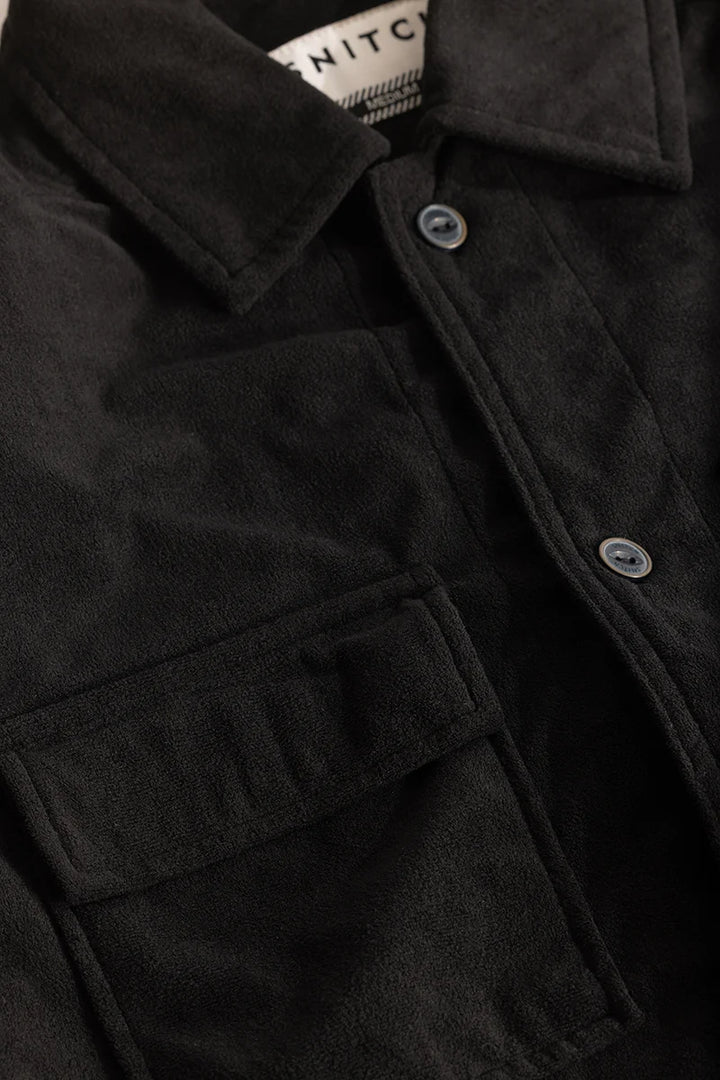 Black Suede Double Pocket Overshirt