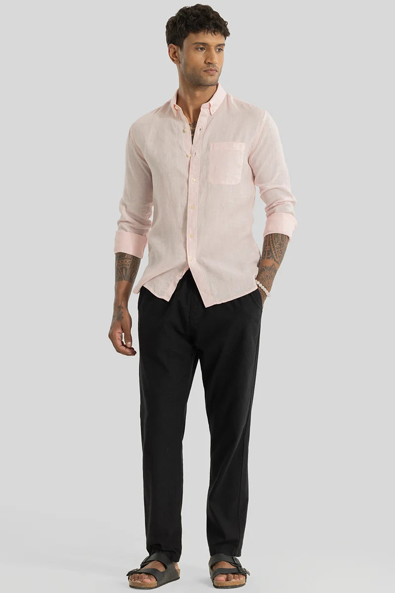 Elementary Light Pink Plain Pure Linen Shirt