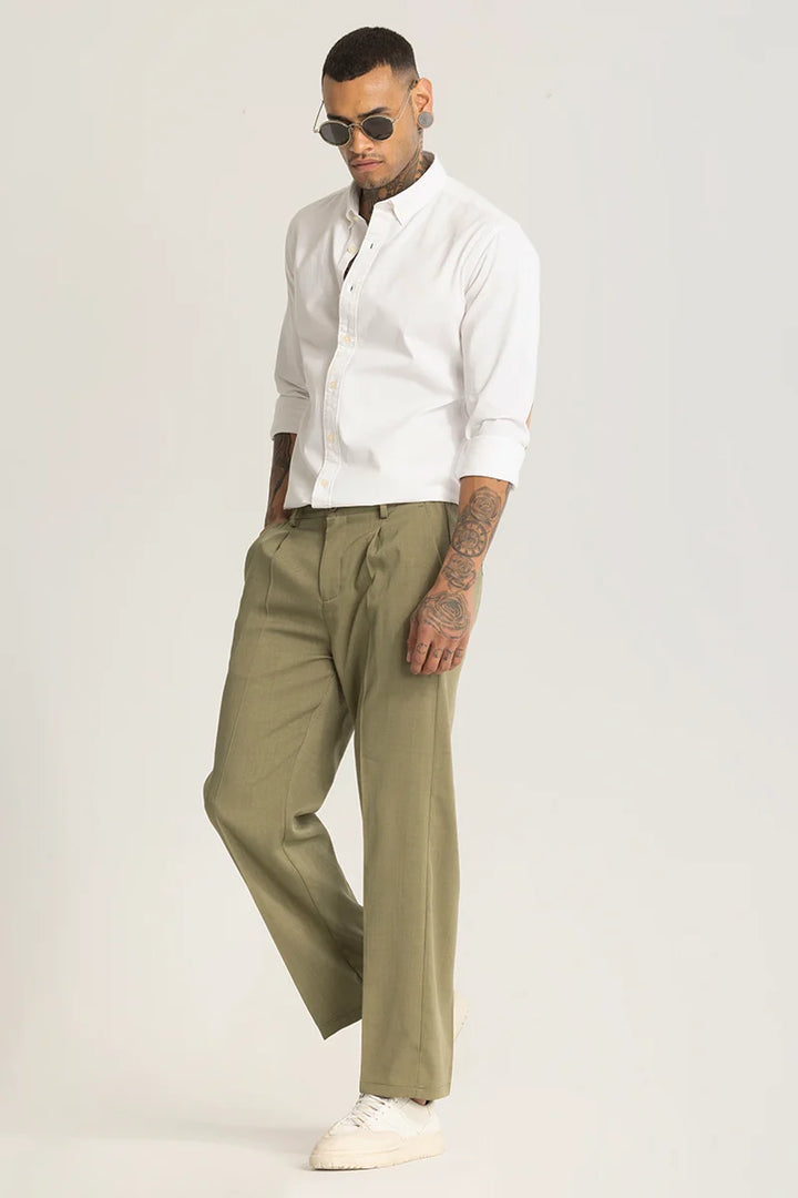 Olive Plain Relaxed Fit Trousers